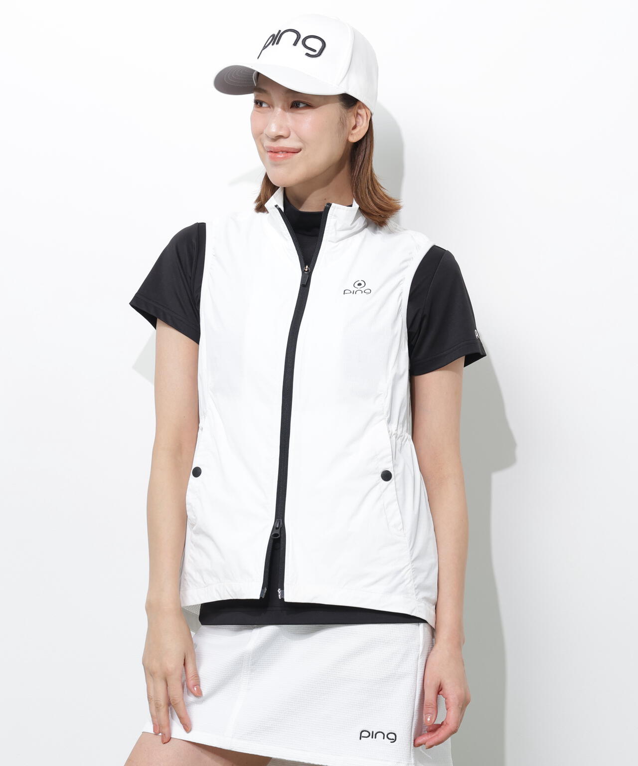 ［PING APPAREL］［UVカット・撥水］リップストップ高機能フルジップベスト ＜GOLD＞ (LADIES)