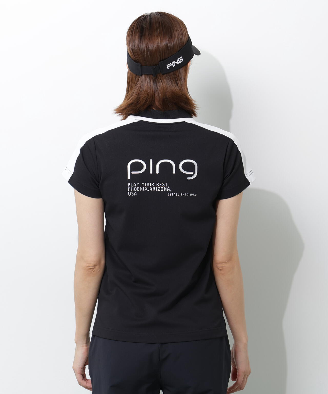 【PING APPAREL】切替ロゴテープカノコ半袖ハーフジップポロシャツ ＜PERFORMANCE＞ (LADIES)