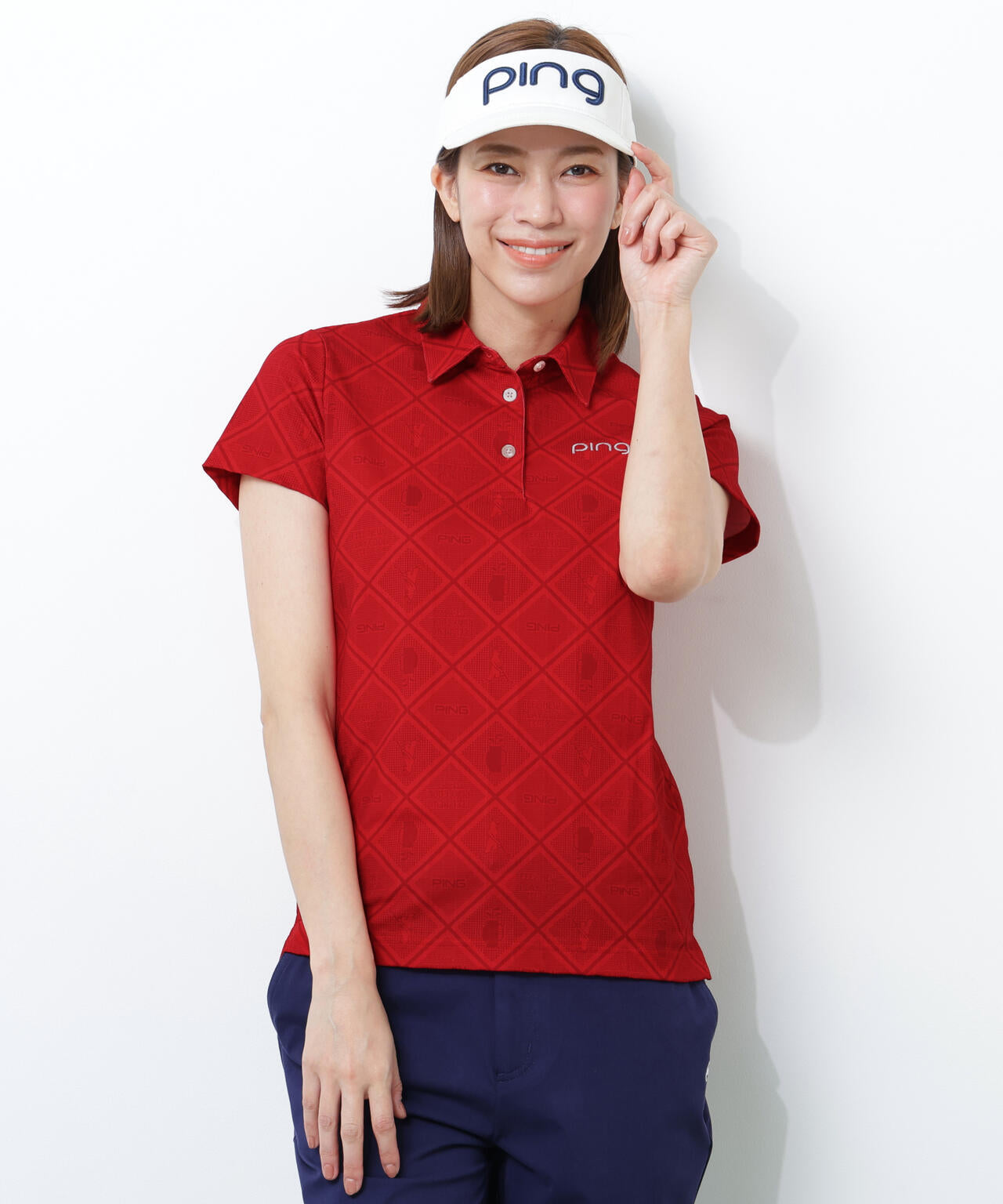 【PING APPAREL】バイアスチェックプリントEPIX変形ストレッチサッカー半袖ポロシャツ ＜NATIVE＞ (LADIES)