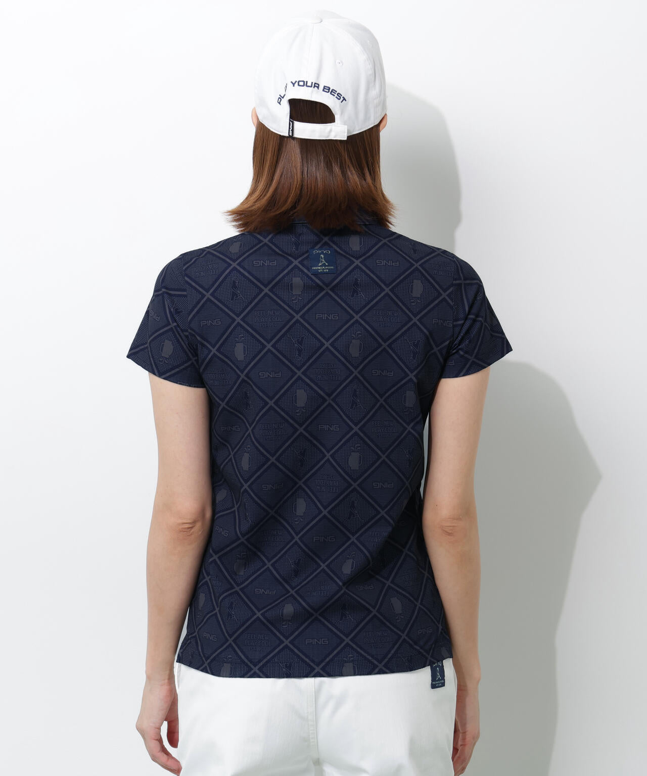 【PING APPAREL】バイアスチェックプリントEPIX変形ストレッチサッカー半袖ポロシャツ ＜NATIVE＞ (LADIES)