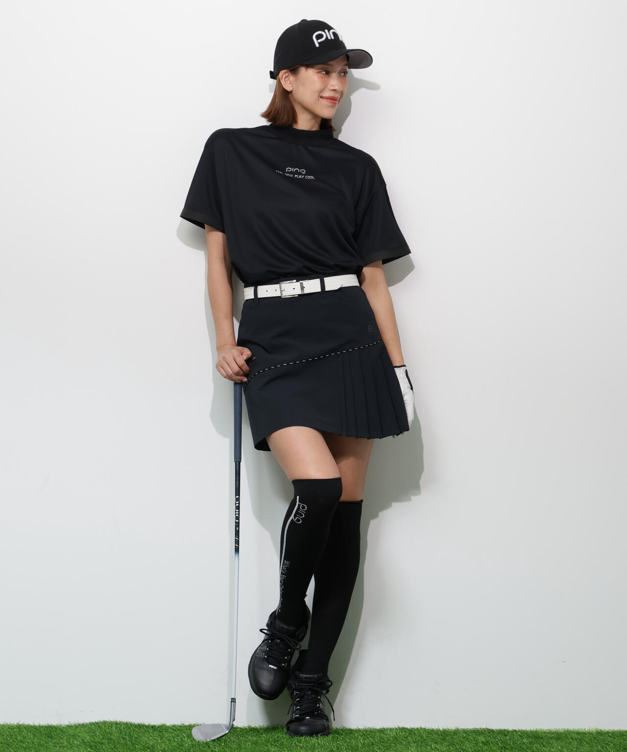 【PING APPAREL】サンベール×クールフローカノコ半袖ハイネックシャツ ＜GOLD＞ (LADIES)