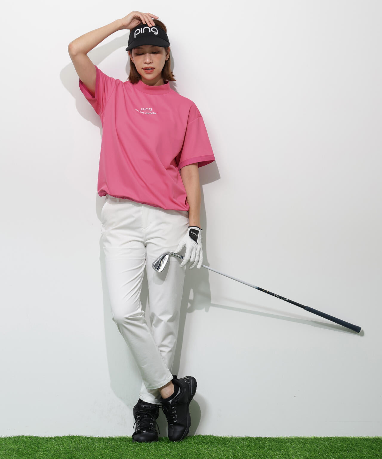 【PING APPAREL】サンベール×クールフローカノコ半袖ハイネックシャツ ＜GOLD＞ (LADIES)