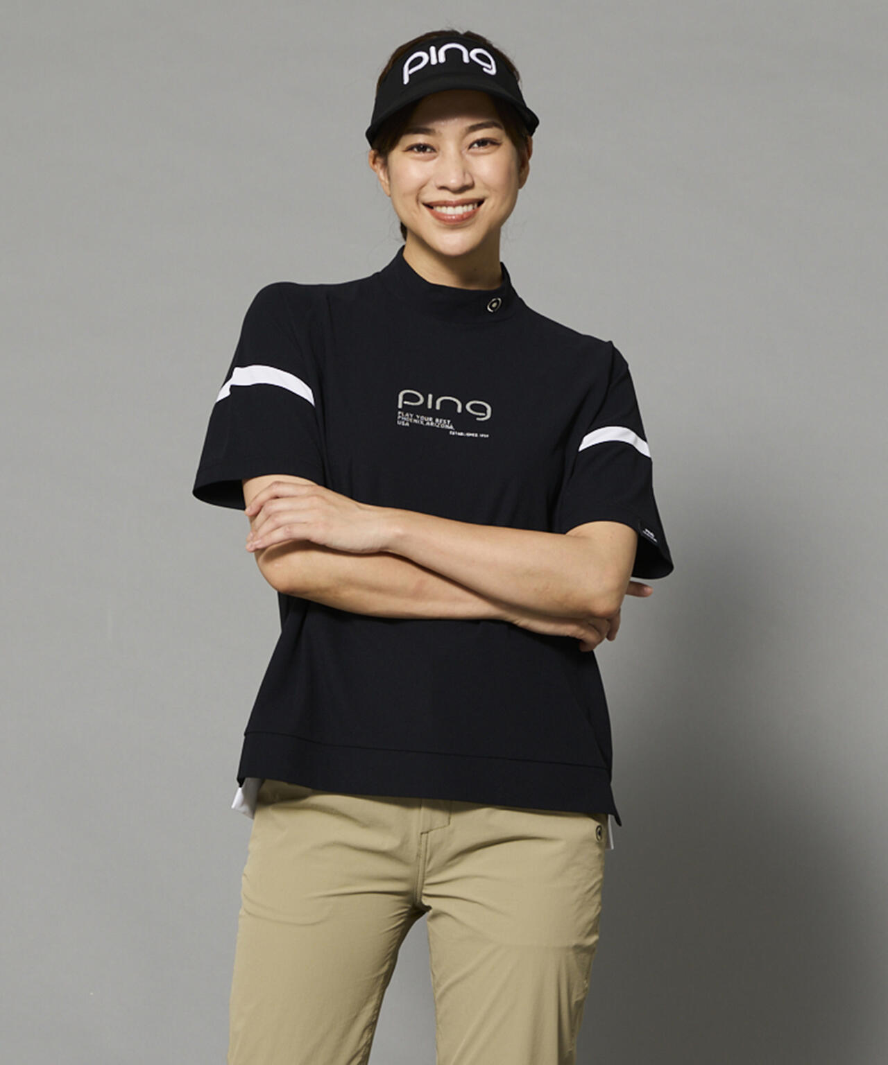 【PING APPAREL】レイブロックエコ配色切替半袖ハイネックシャツ ＜PERFORMANCE＞ (LADIES)
