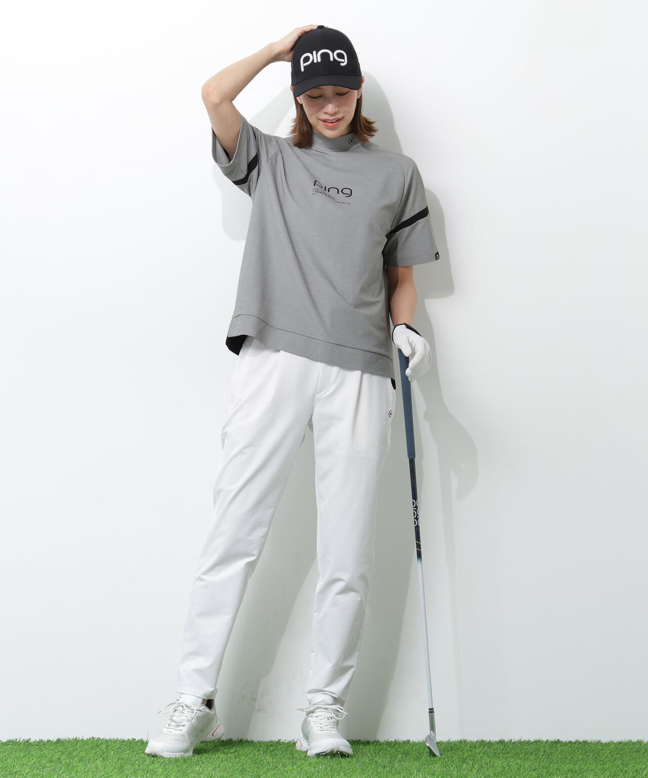 【PING APPAREL】レイブロックエコ配色切替半袖ハイネックシャツ ＜PERFORMANCE＞ (LADIES)