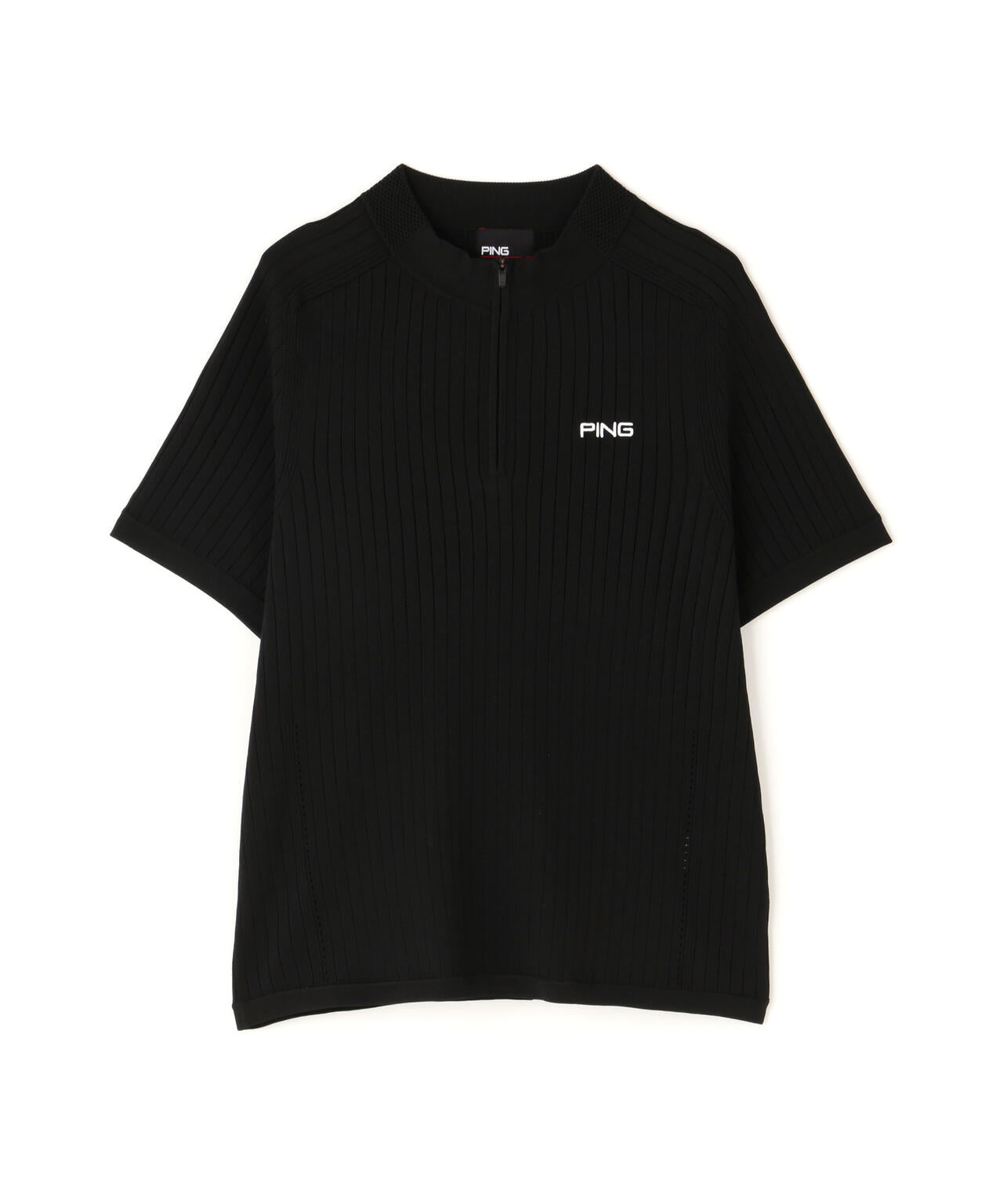【PING APPAREL】エンボス半袖ニットハーフジップアッププルオーバー ＜GOLD＞ (LADIES)