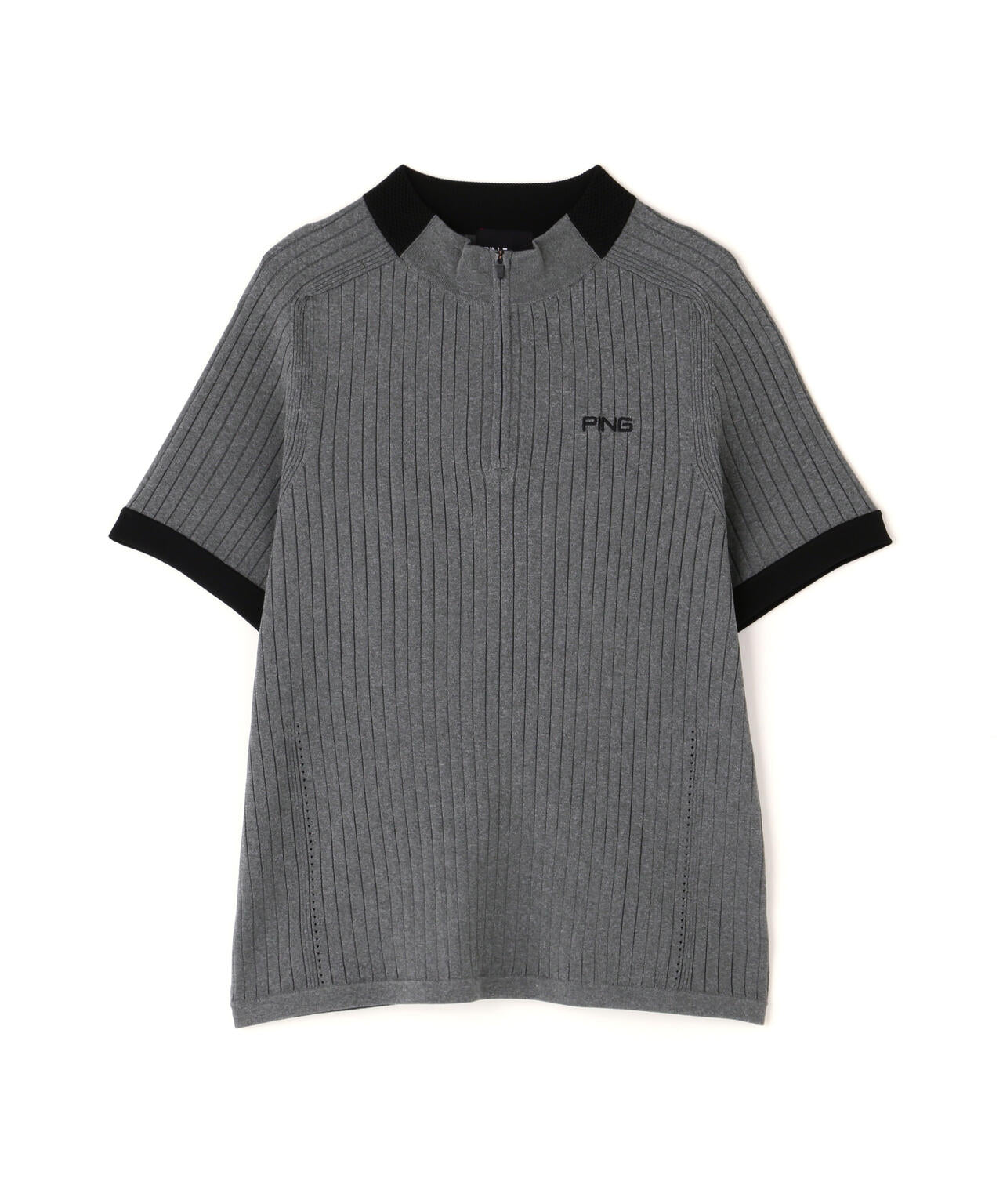 【PING APPAREL】エンボス半袖ニットハーフジップアッププルオーバー ＜GOLD＞ (LADIES)