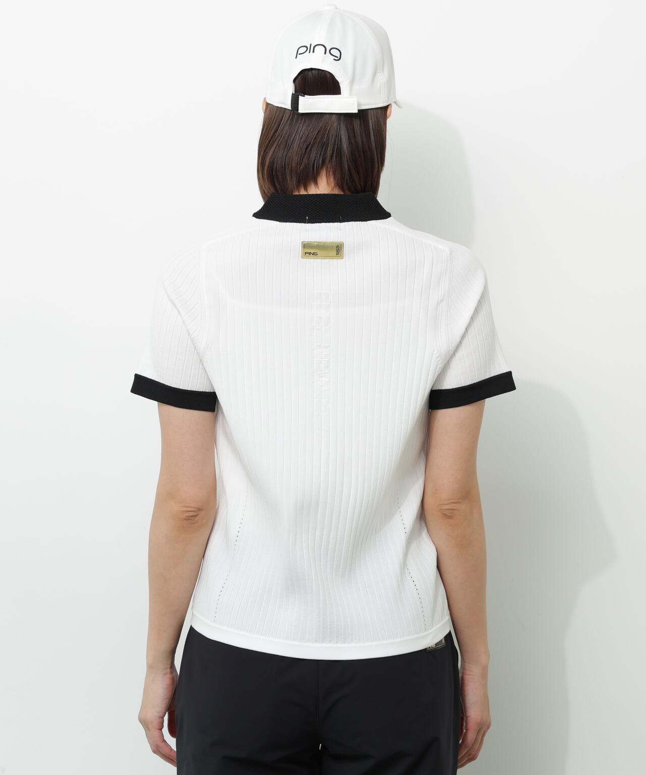 【PING APPAREL】エンボス半袖ニットハーフジップアッププルオーバー ＜GOLD＞ (LADIES)