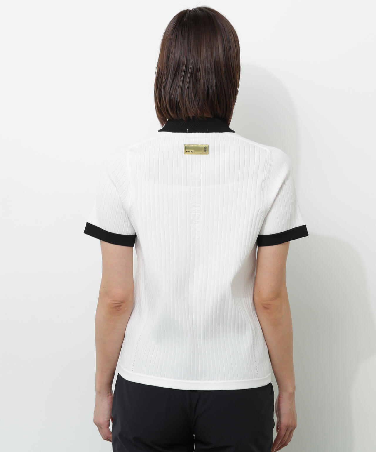 【PING APPAREL】エンボス半袖ニットハーフジップアッププルオーバー ＜GOLD＞ (LADIES)