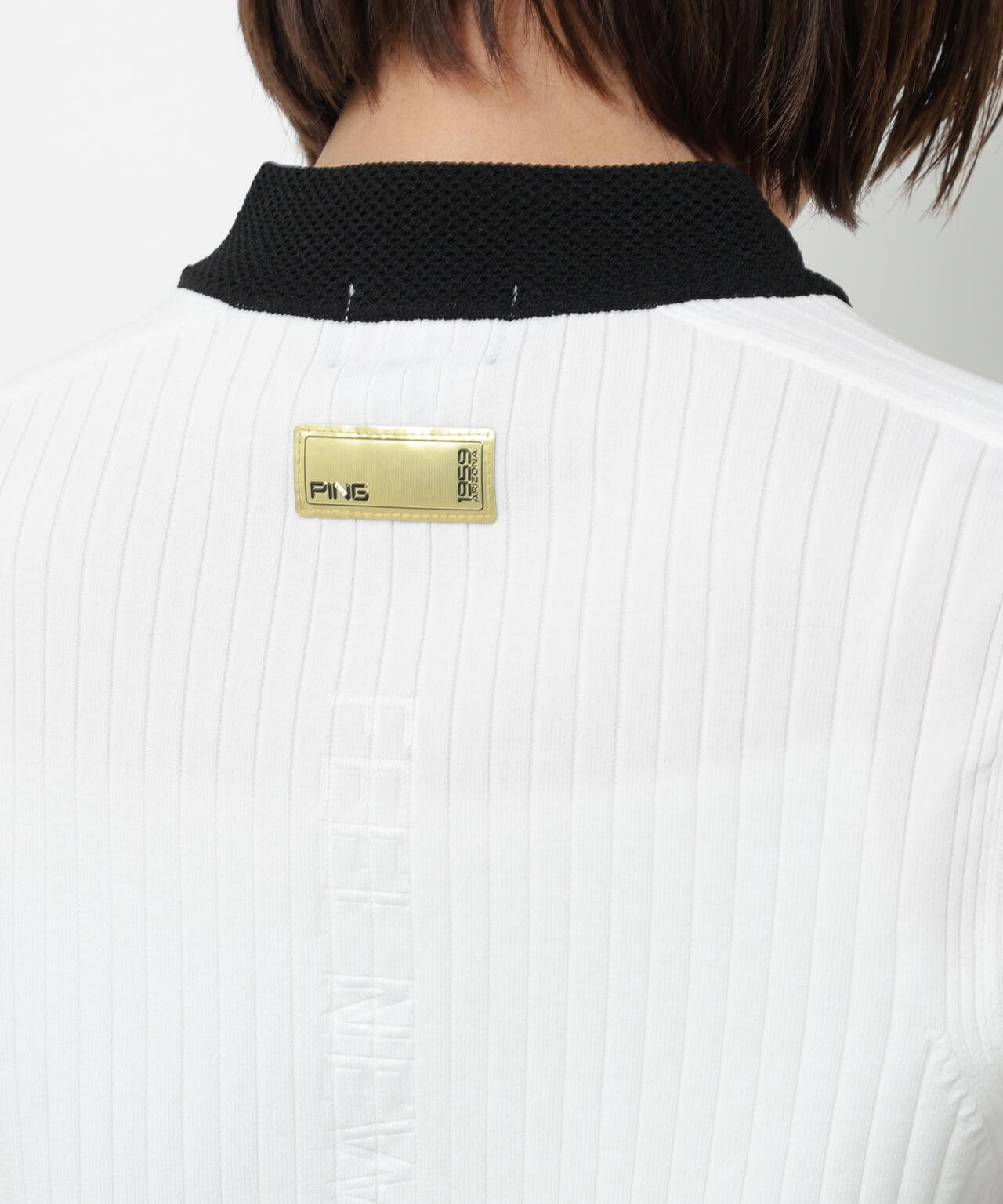 【PING APPAREL】エンボス半袖ニットハーフジップアッププルオーバー ＜GOLD＞ (LADIES)