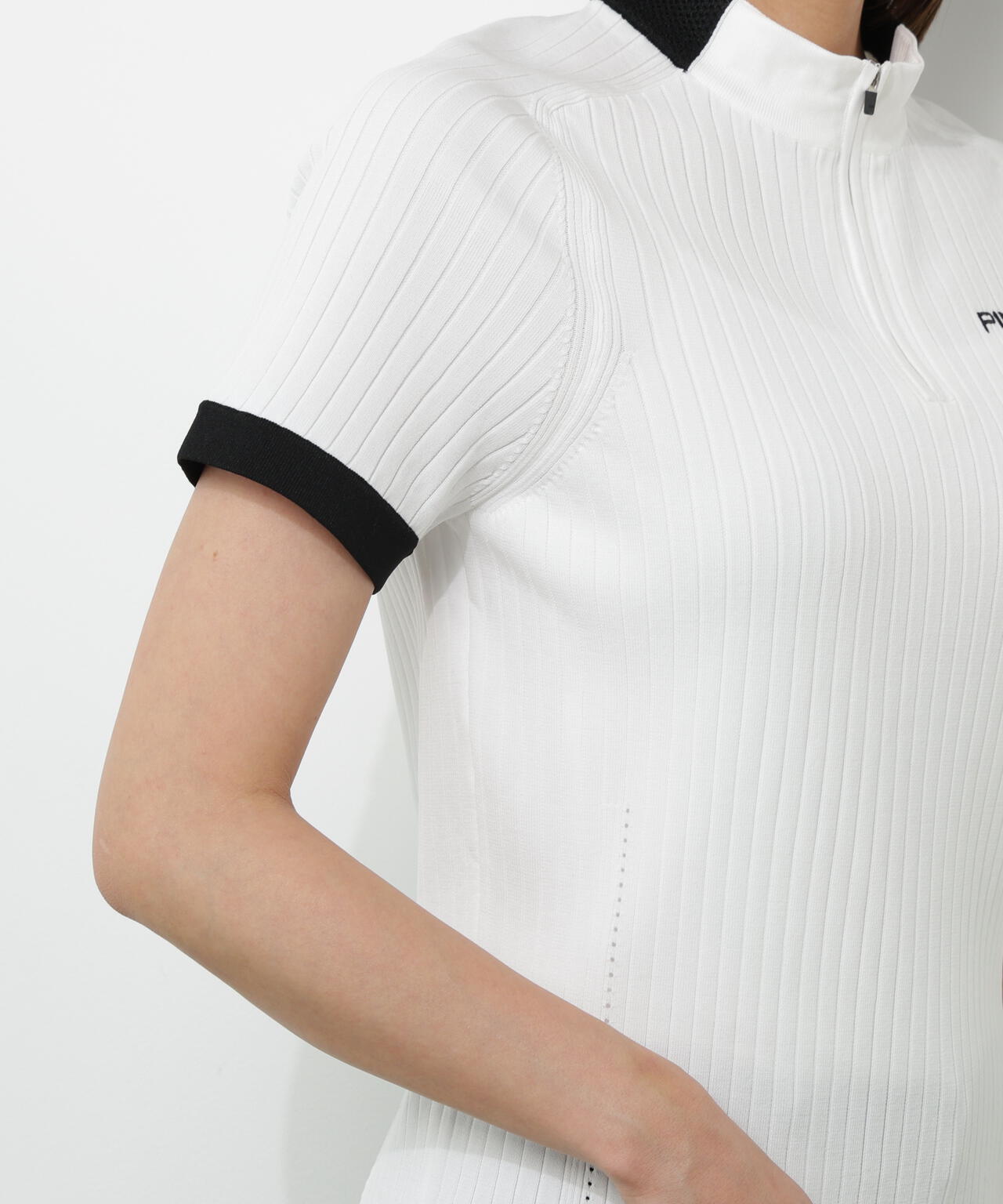 【PING APPAREL】エンボス半袖ニットハーフジップアッププルオーバー ＜GOLD＞ (LADIES)