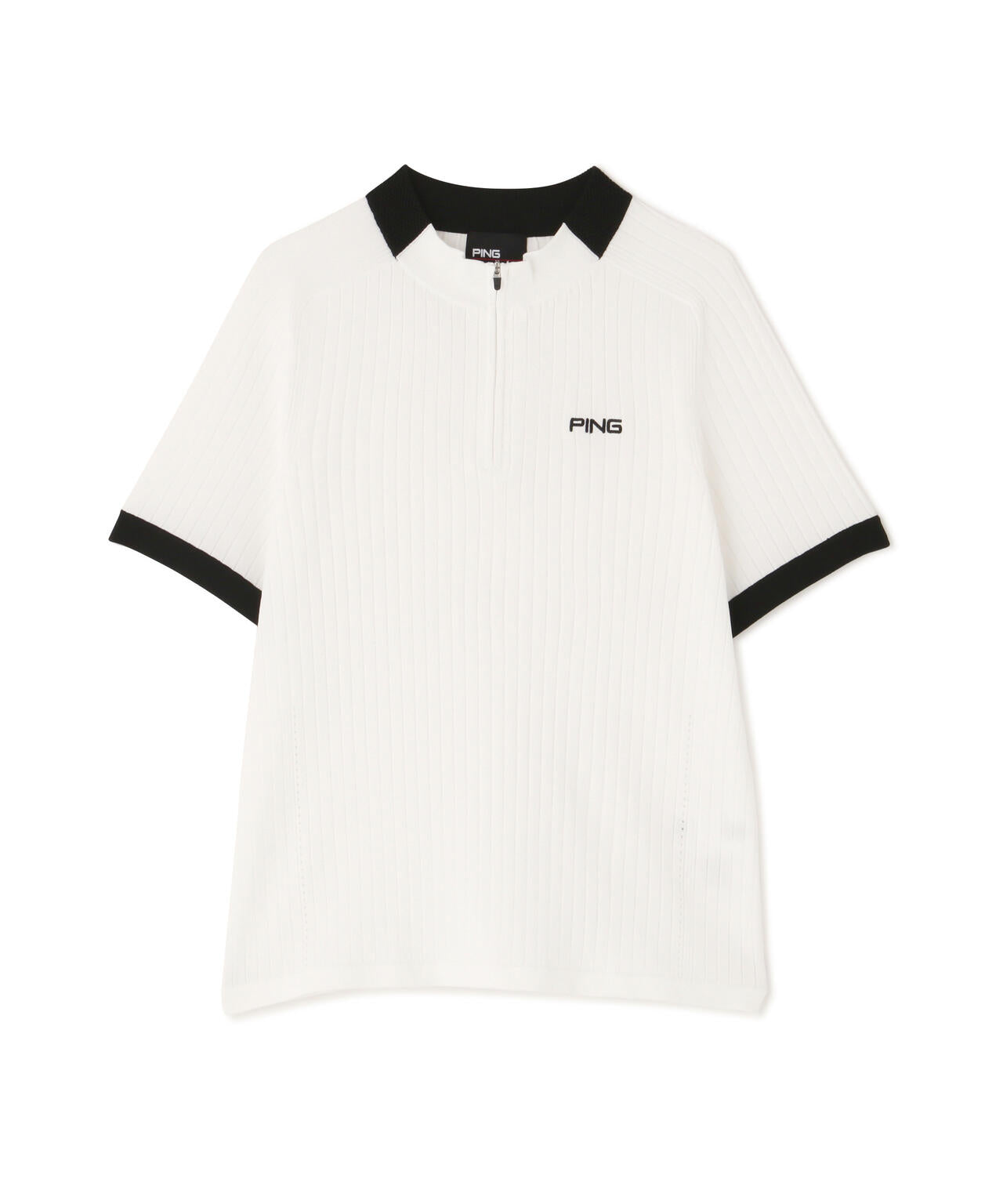 【PING APPAREL】エンボス半袖ニットハーフジップアッププルオーバー ＜GOLD＞ (LADIES)