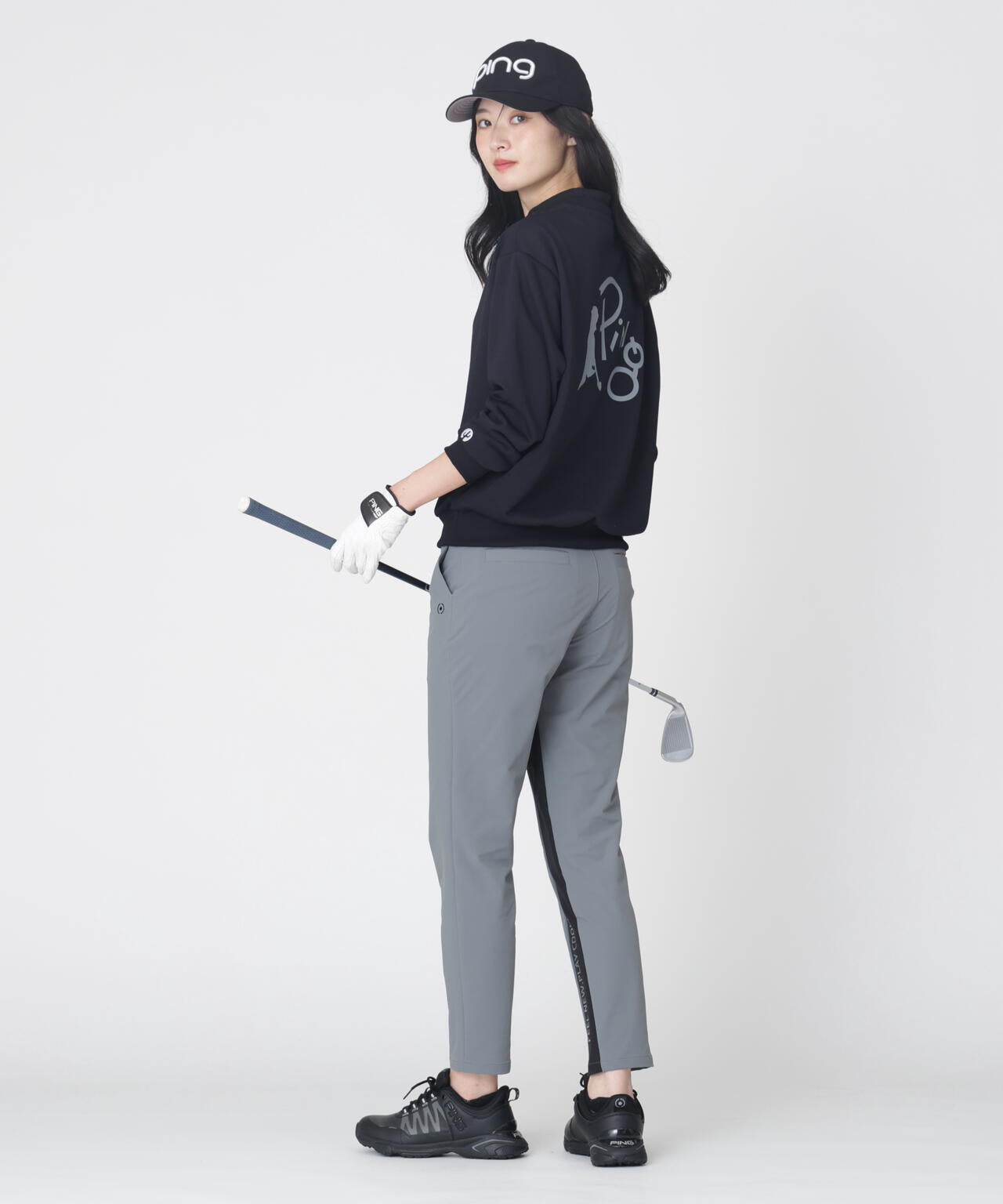 【PING APPAREL】全方向ストレッチ二重織 フィット＆ストレッチ配色テーパードパンツ (LADIES)