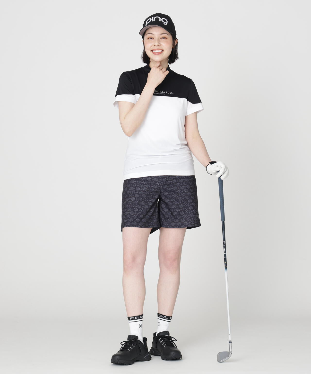［PING APPAREL］［UVカット・吸水速乾］総柄ショートパンツ ＜GOLD＞ (LADIES)