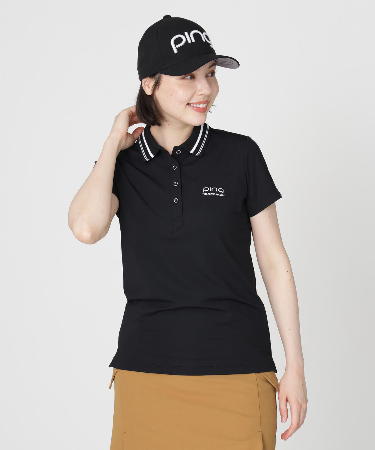 ［PING APPAREL］［接触冷感・UVカット］ライン衿半袖ポロシャツ (LADIES)