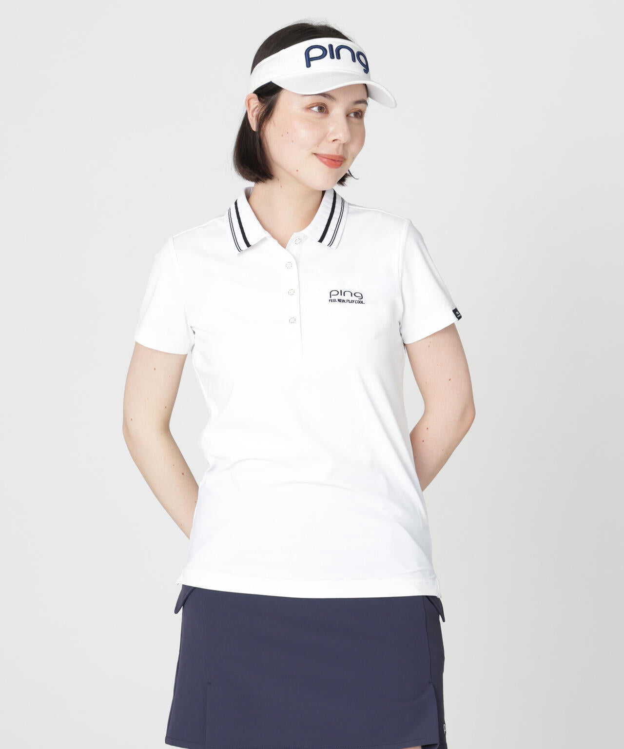 ［PING APPAREL］［接触冷感・UVカット］ライン衿半袖ポロシャツ (LADIES)