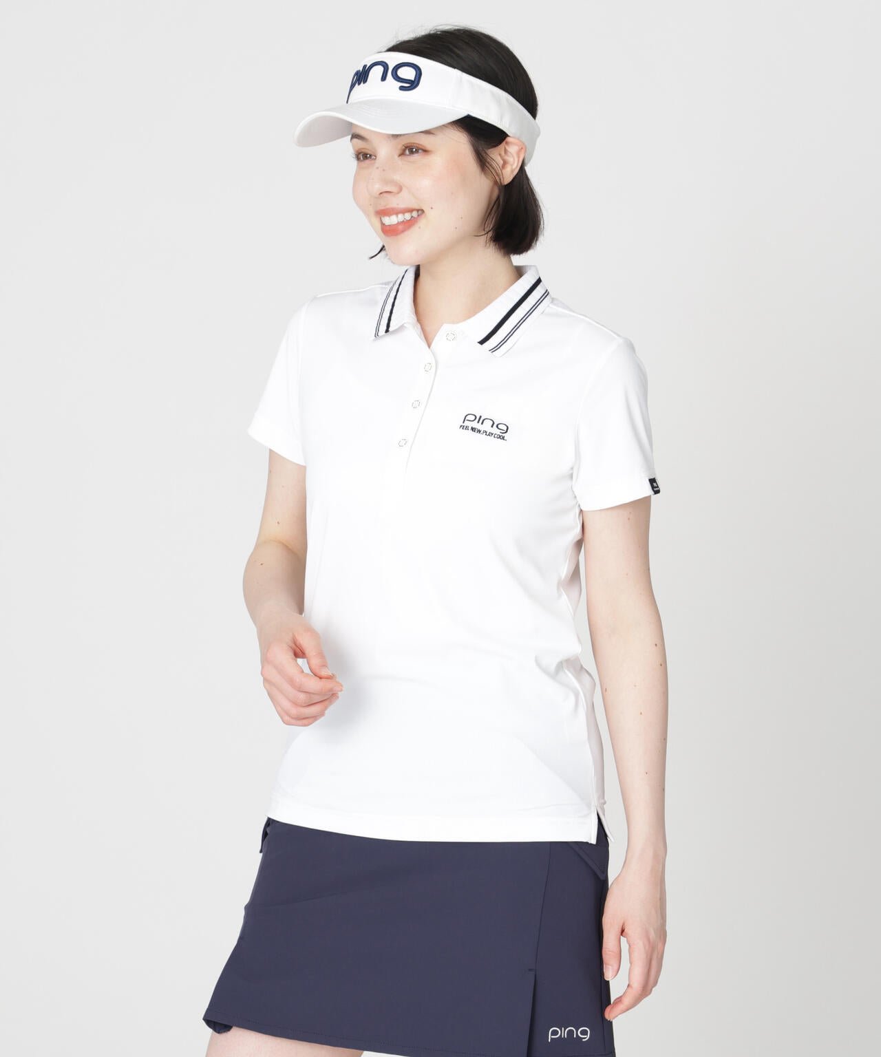 ［PING APPAREL］［接触冷感・UVカット］ライン衿半袖ポロシャツ (LADIES)