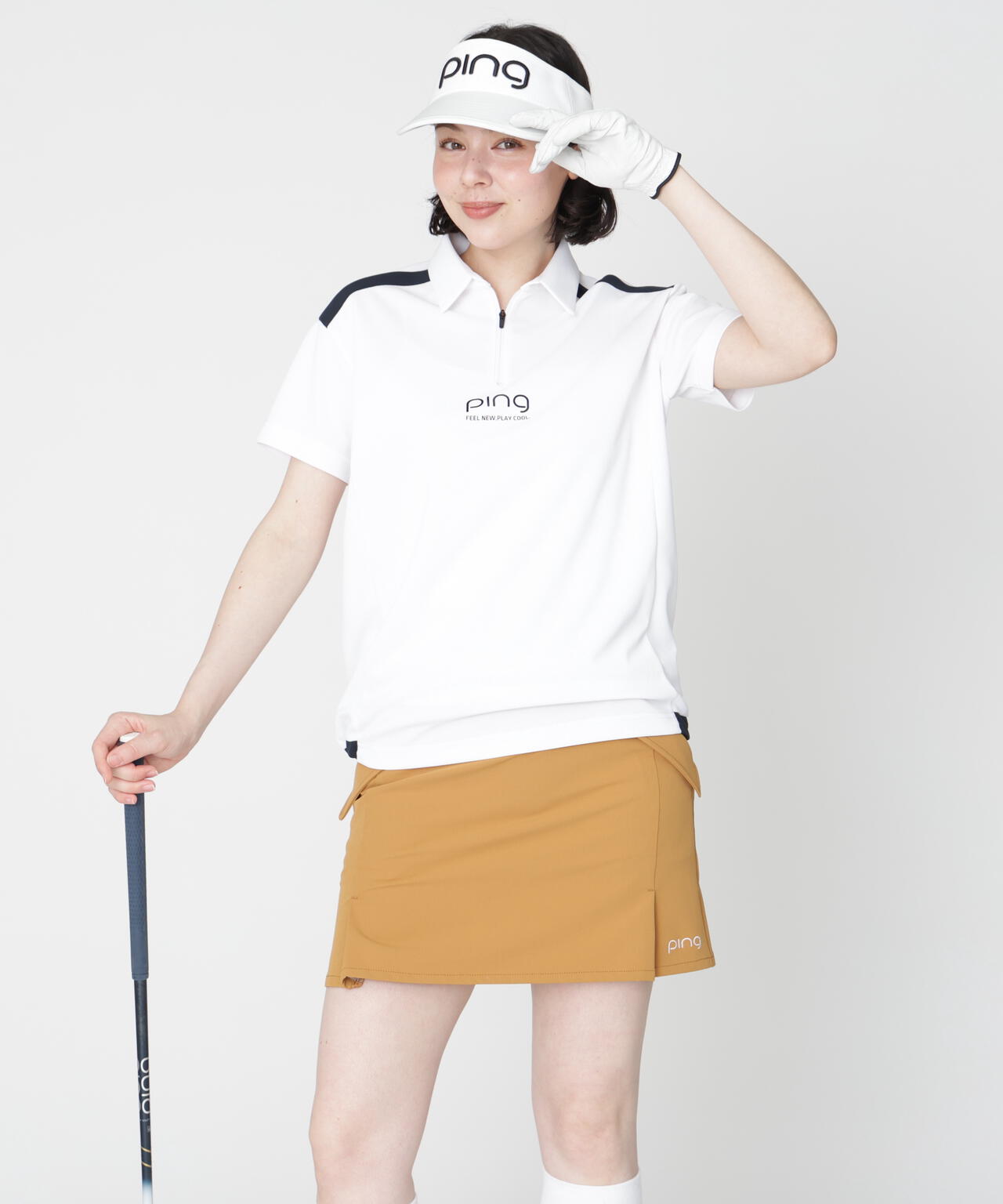 ［PING APPAREL］［吸水速乾・遮熱］オクタピンメッシュ半袖ハーフジップシャツ (LADIES)