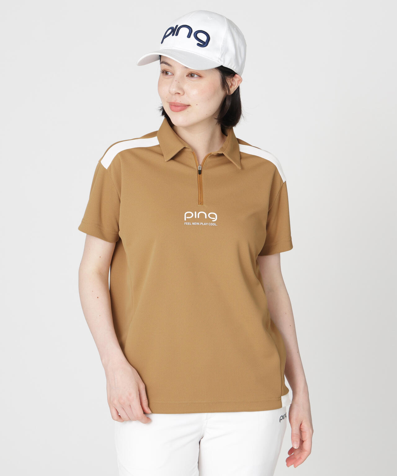 ［PING APPAREL］［吸水速乾・遮熱］オクタピンメッシュ半袖ハーフジップシャツ (LADIES)