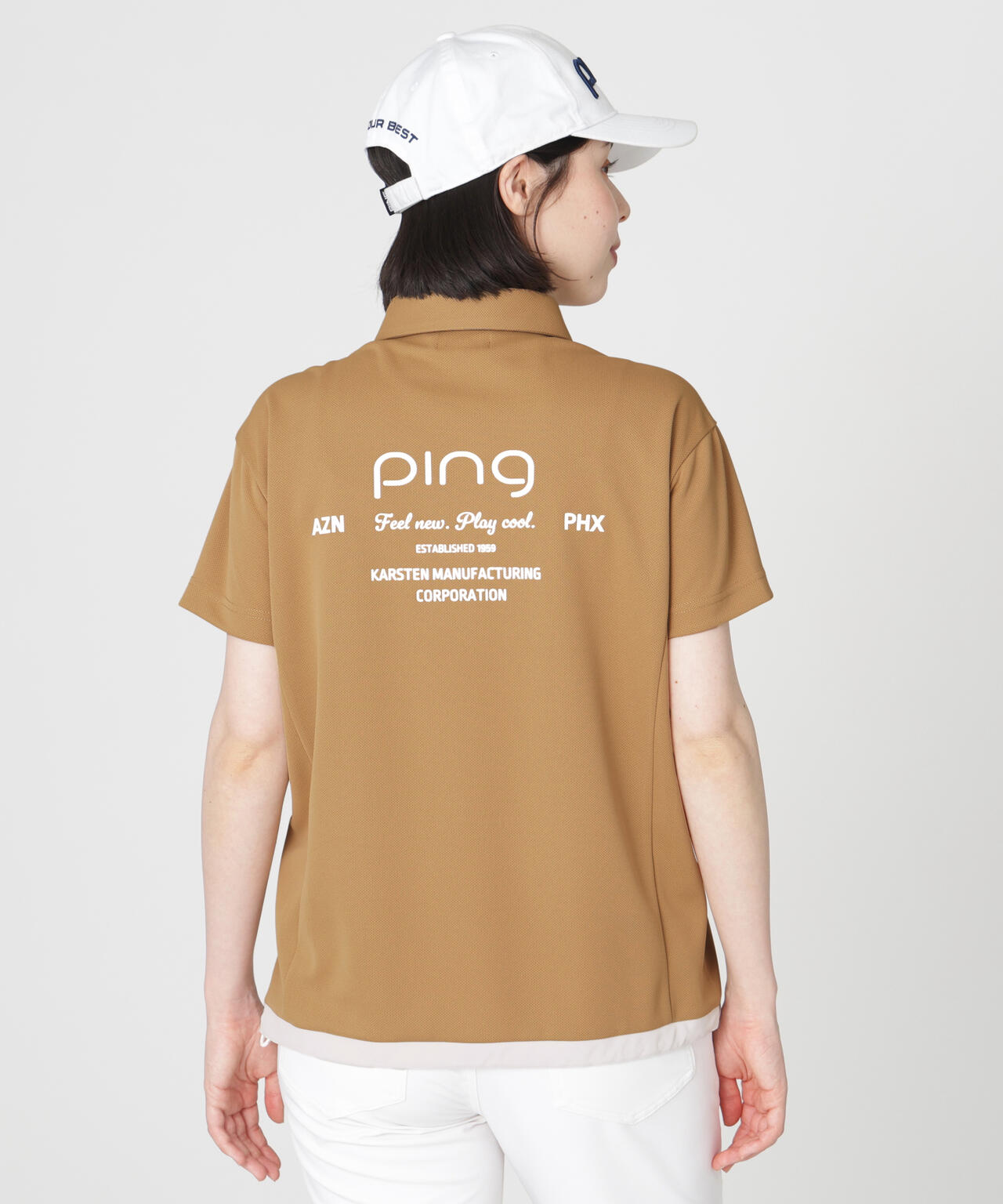 ［PING APPAREL］［吸水速乾・遮熱］オクタピンメッシュ半袖ハーフジップシャツ (LADIES)