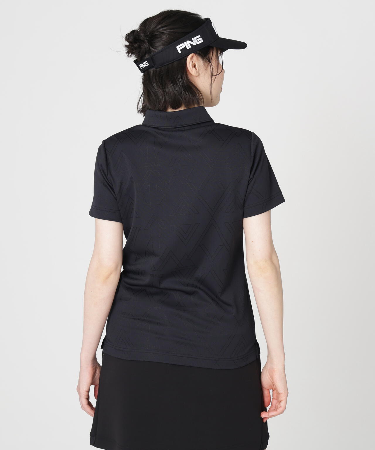 ［PING APPAREL］［吸水速乾・ストレッチ］三角幾何学柄ジャカード半袖ポロシャツ (LADIES)