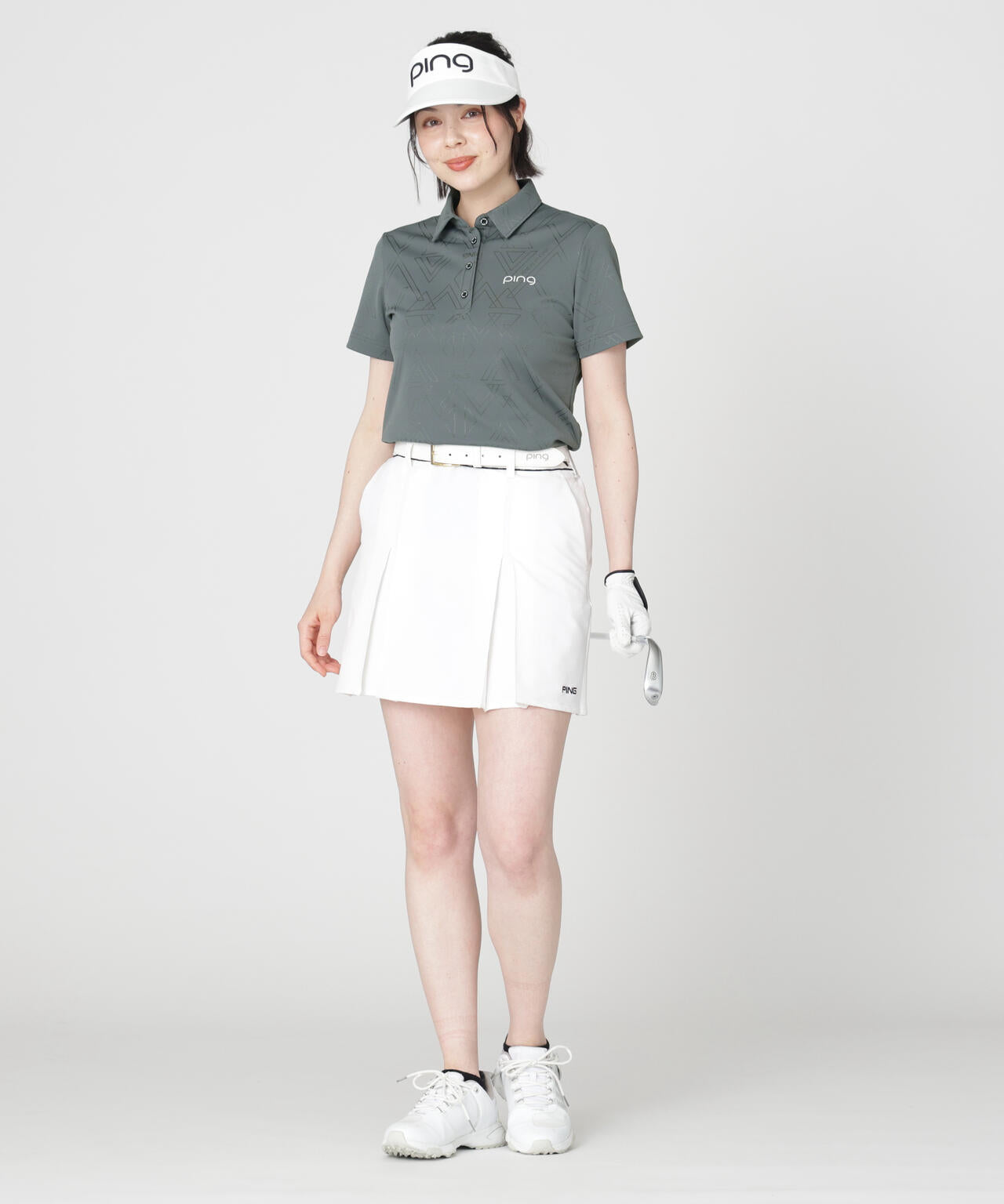 ［PING APPAREL］［吸水速乾・ストレッチ］三角幾何学柄ジャカード半袖ポロシャツ (LADIES)