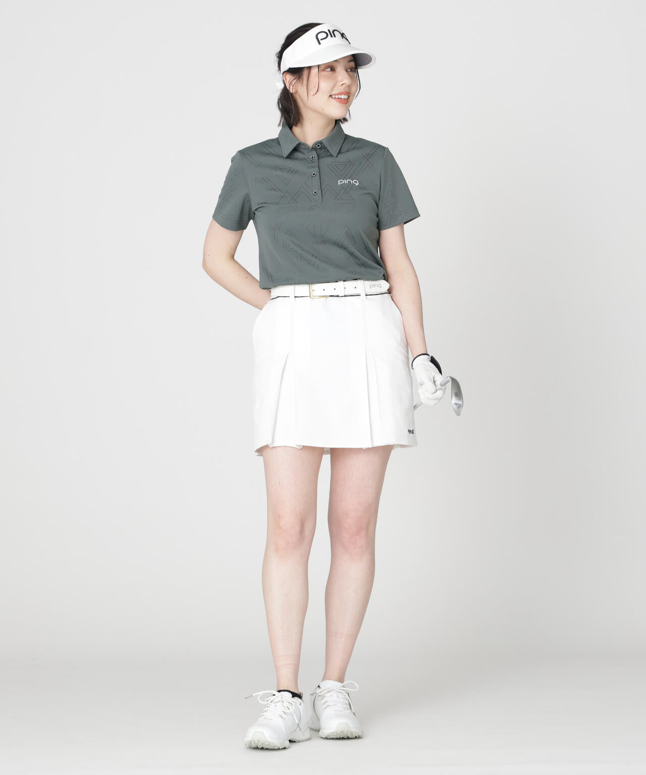 ［PING APPAREL］［吸水速乾・ストレッチ］三角幾何学柄ジャカード半袖ポロシャツ (LADIES)