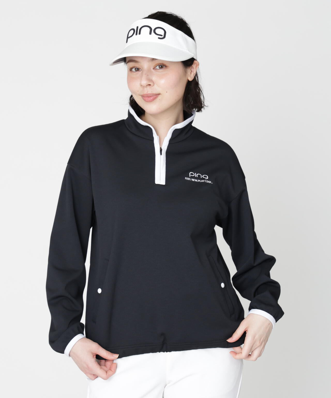 【PING APPAREL】メッシュリバーニットハーフジップカットソー (LADIES)