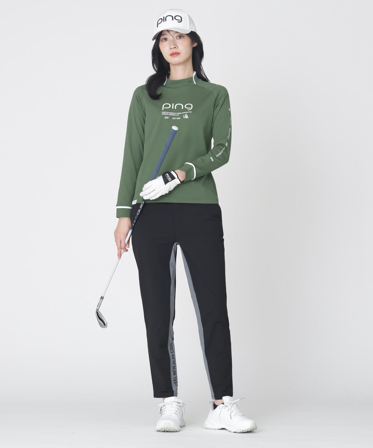 【PING APPAREL】格子リバーススクラムテック長袖ハイネックシャツ (LADIES)