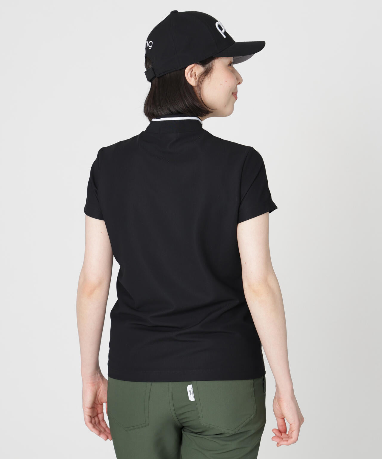 ［PING APPAREL］［接触冷感・UVカット］ワッフルロゴジャカード衿半袖ハイネックシャツ (LADIES)