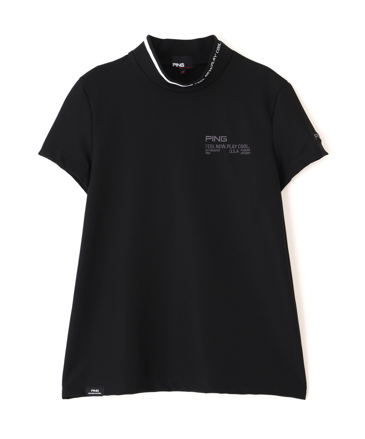 ［PING APPAREL］［接触冷感・UVカット］ワッフルロゴジャカード衿半袖ハイネックシャツ (LADIES)