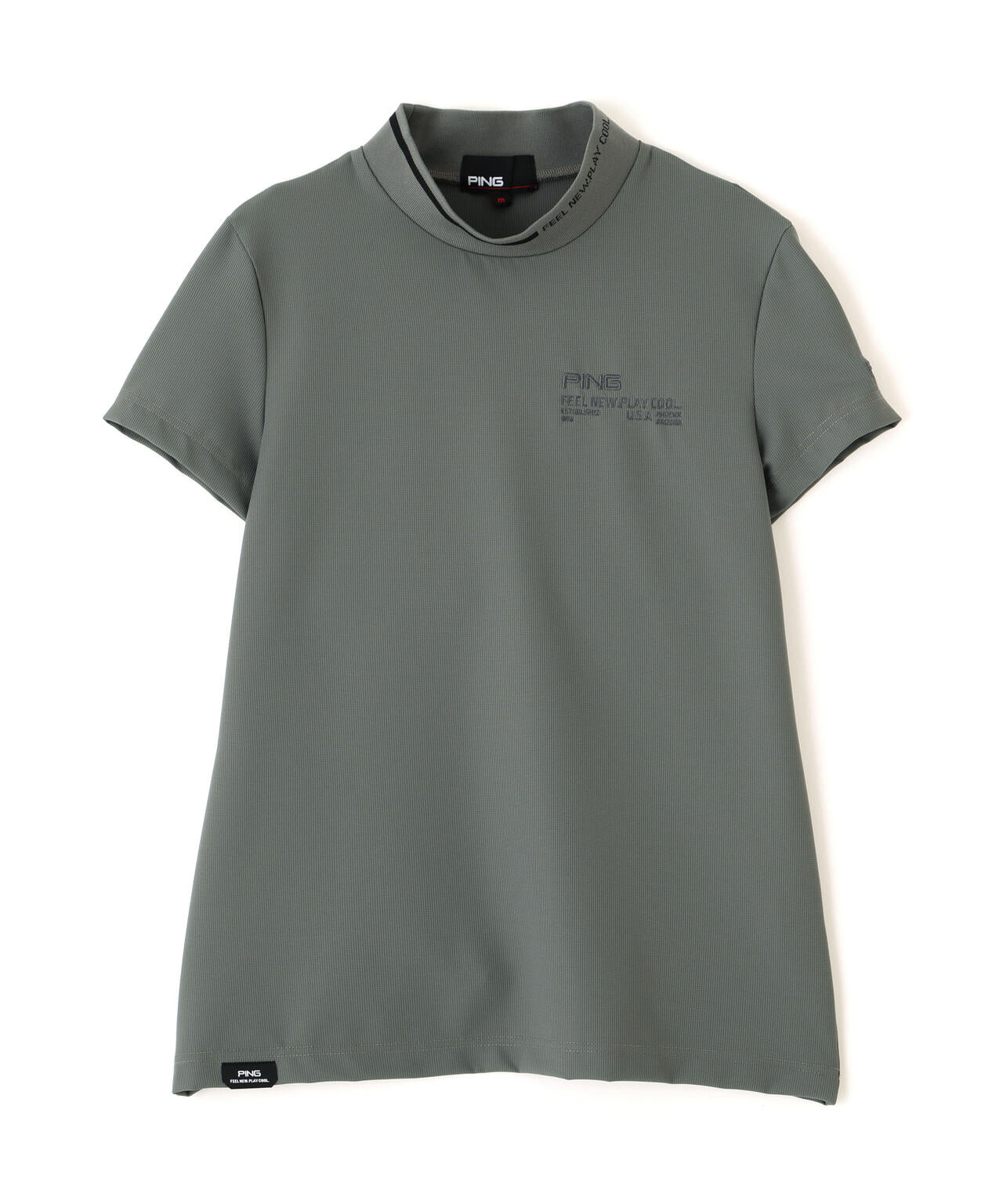 ［PING APPAREL］［接触冷感・UVカット］ワッフルロゴジャカード衿半袖ハイネックシャツ (LADIES)