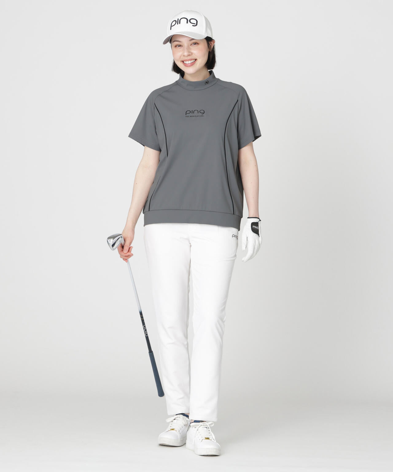 ［PING APPAREL］［接触冷感・UVカット］リラックス半袖ハイネックシャツ (LADIES)