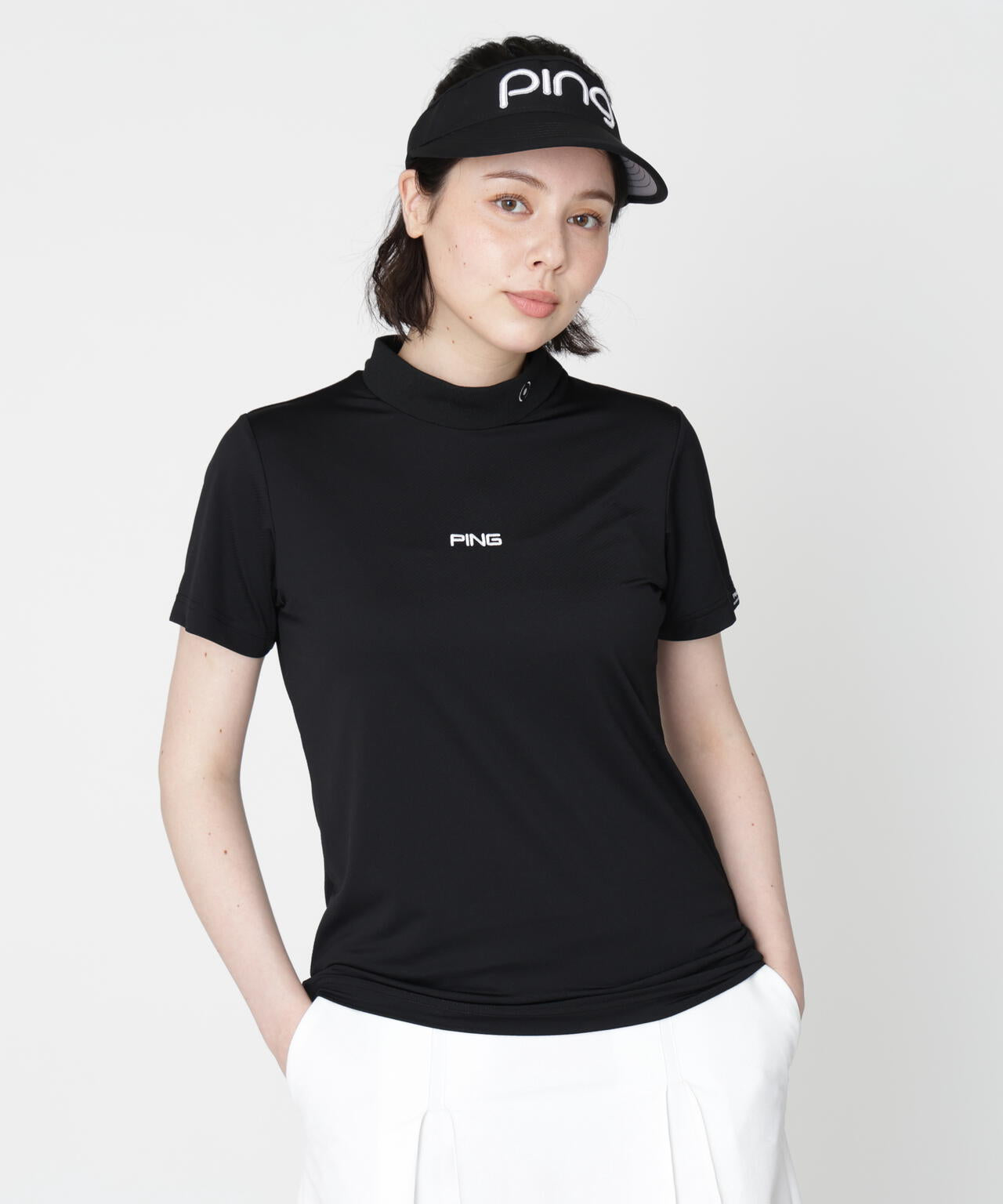 ［PING APPAREL］［接触冷感］ナイロンサッカー半袖ハイネックシャツ (LADIES)