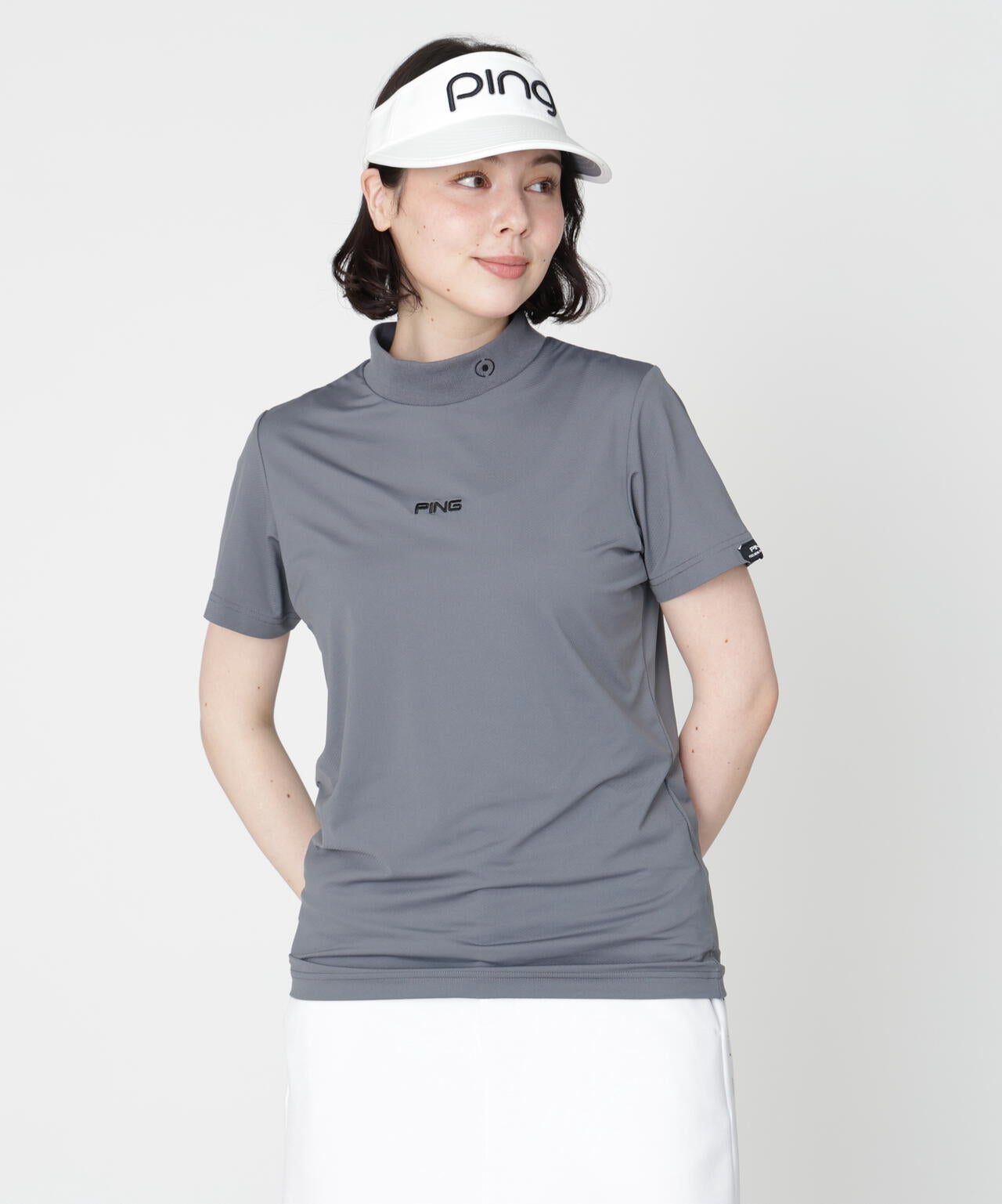 ［PING APPAREL］［接触冷感］ナイロンサッカー半袖ハイネックシャツ (LADIES)