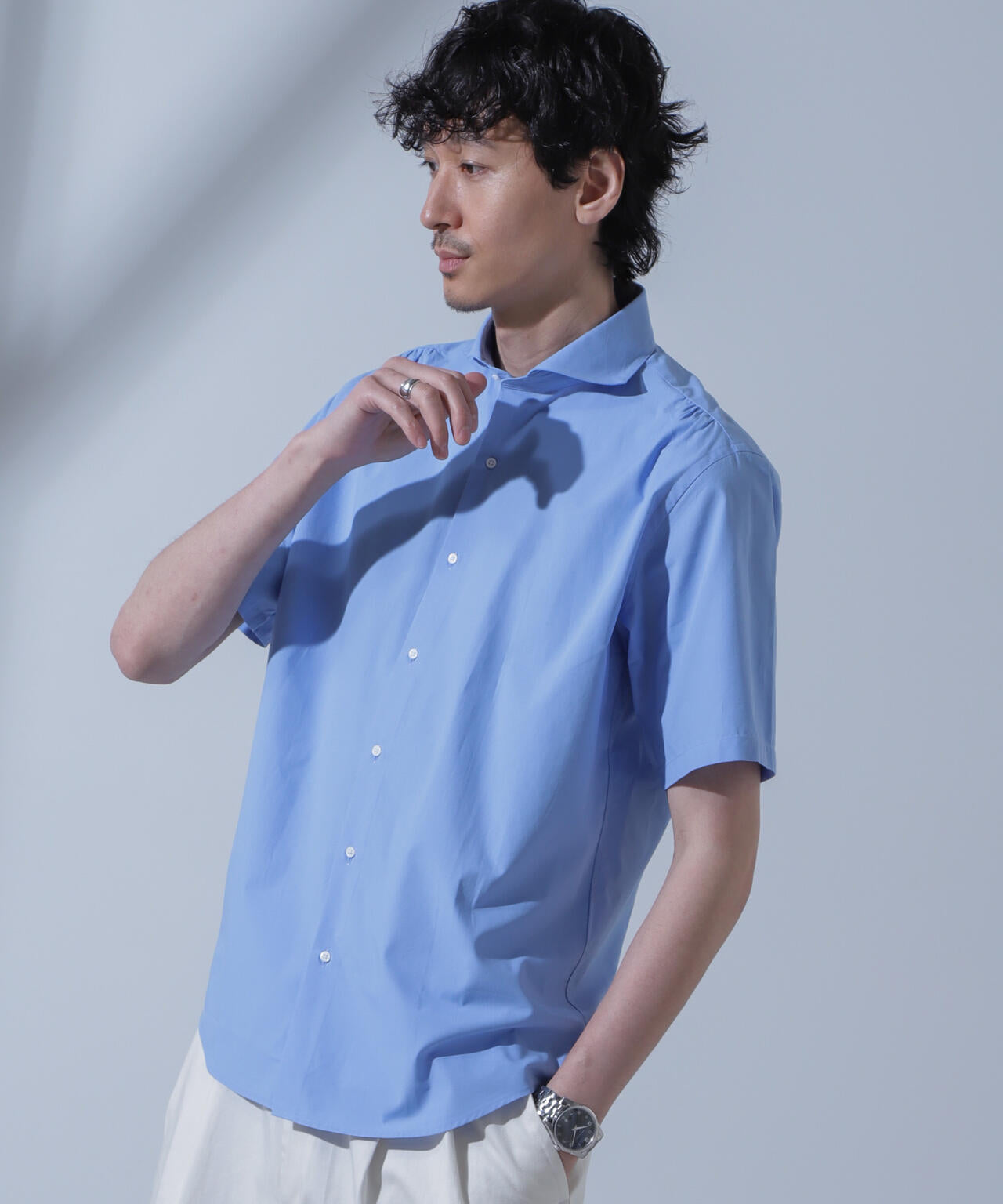 「N SHIRTS」AntiSoaked(R)汗染み防止ホリゾンタルカラーシャツ半袖