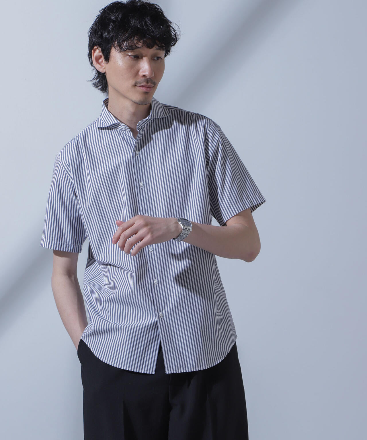 「N SHIRTS」AntiSoaked(R)汗染み防止ホリゾンタルカラーシャツ半袖