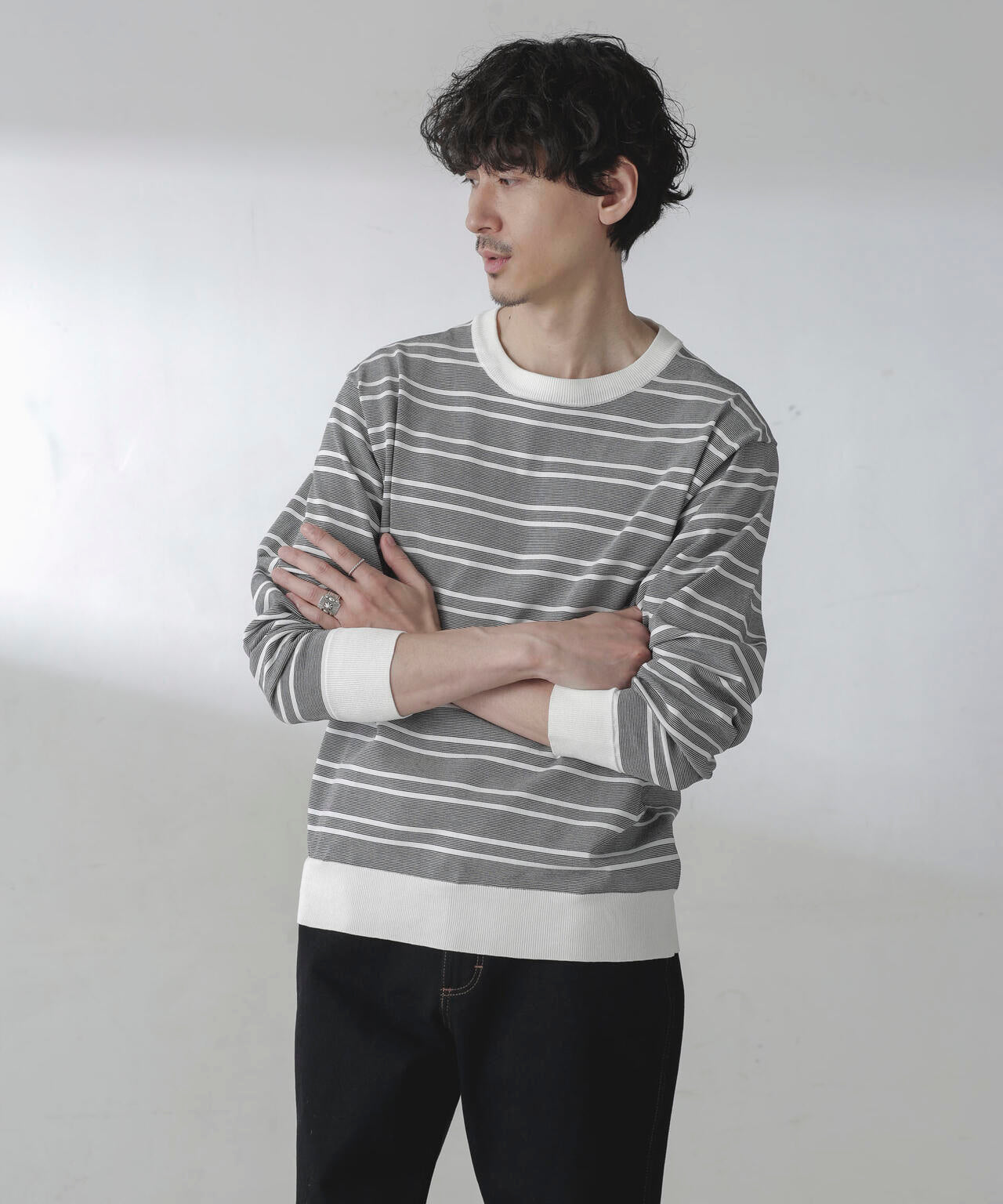 C/SORONA プレーティングボーダーニットＴシャツ