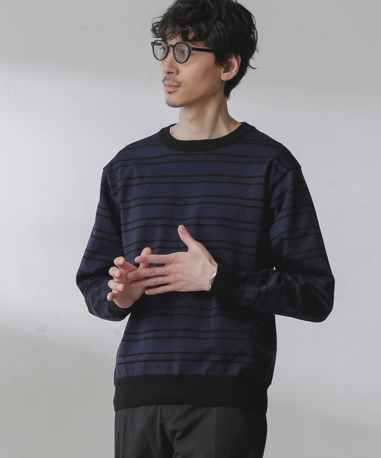 C/SORONA プレーティングボーダーニットＴシャツ