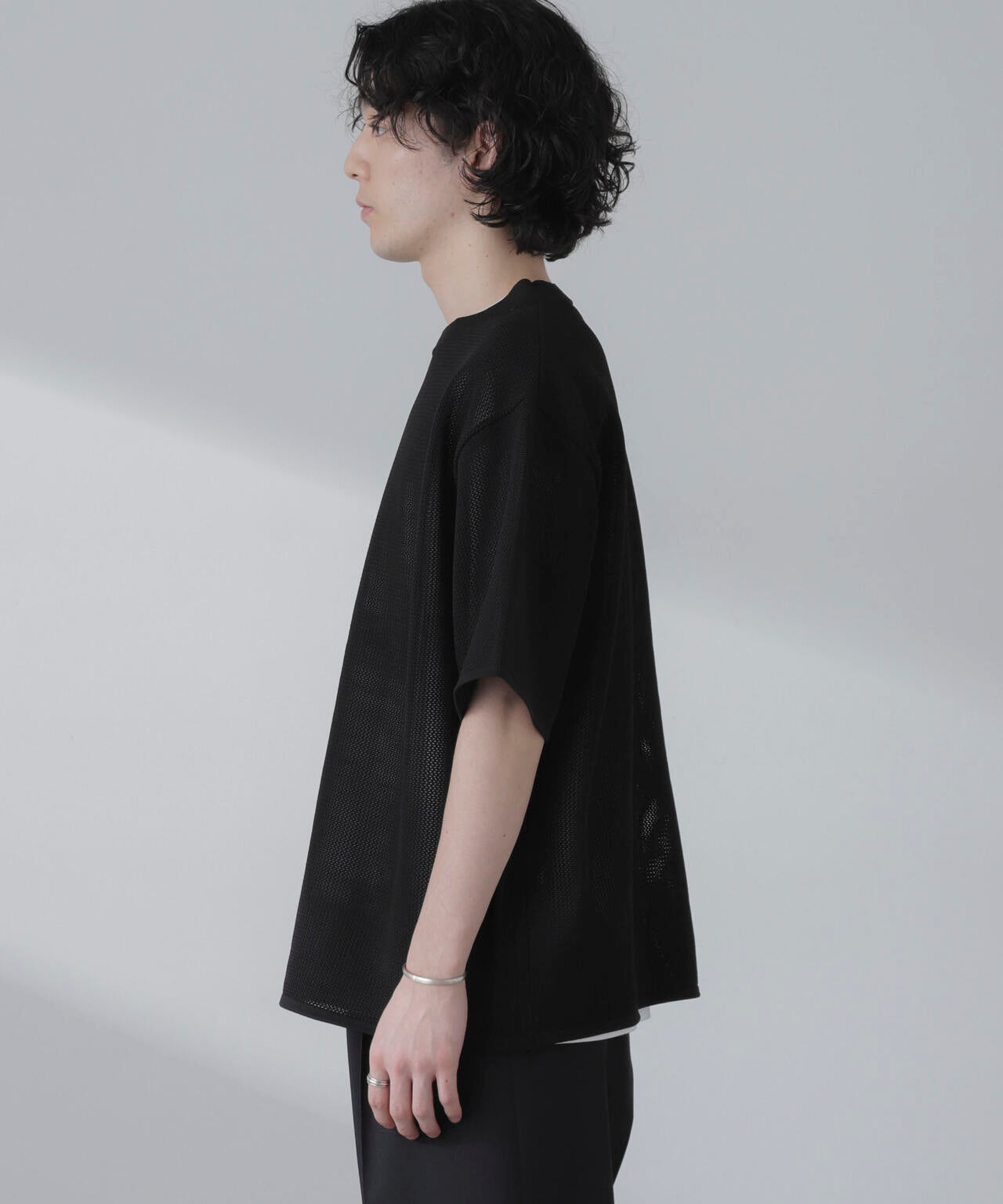 ポリメッシュリラックスクルーネックニットTシャツ