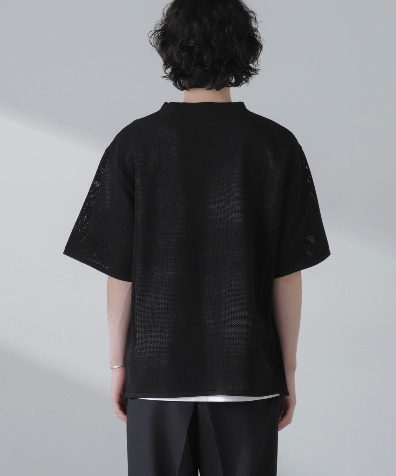 ポリメッシュリラックスクルーネックニットTシャツ