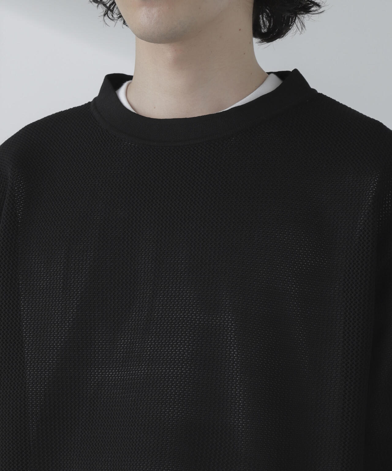 ポリメッシュリラックスクルーネックニットTシャツ