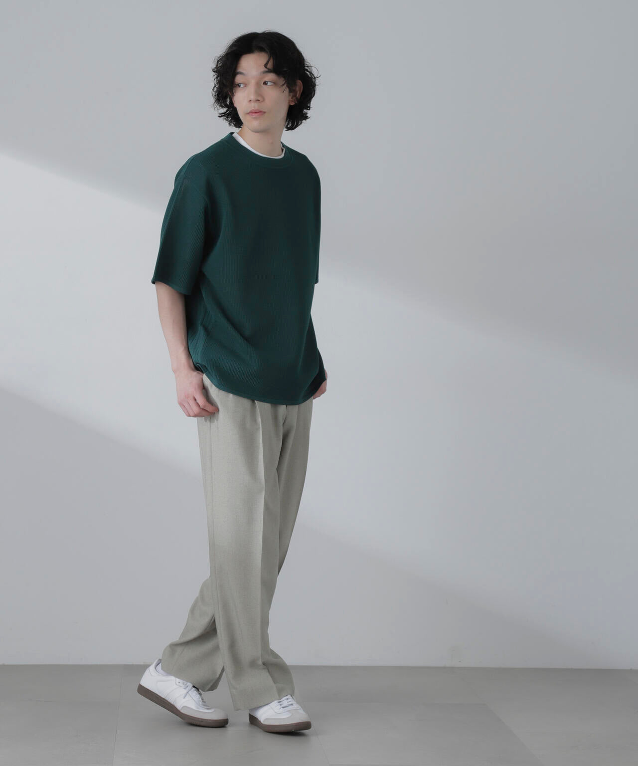 ポリメッシュリラックスクルーネックニットTシャツ