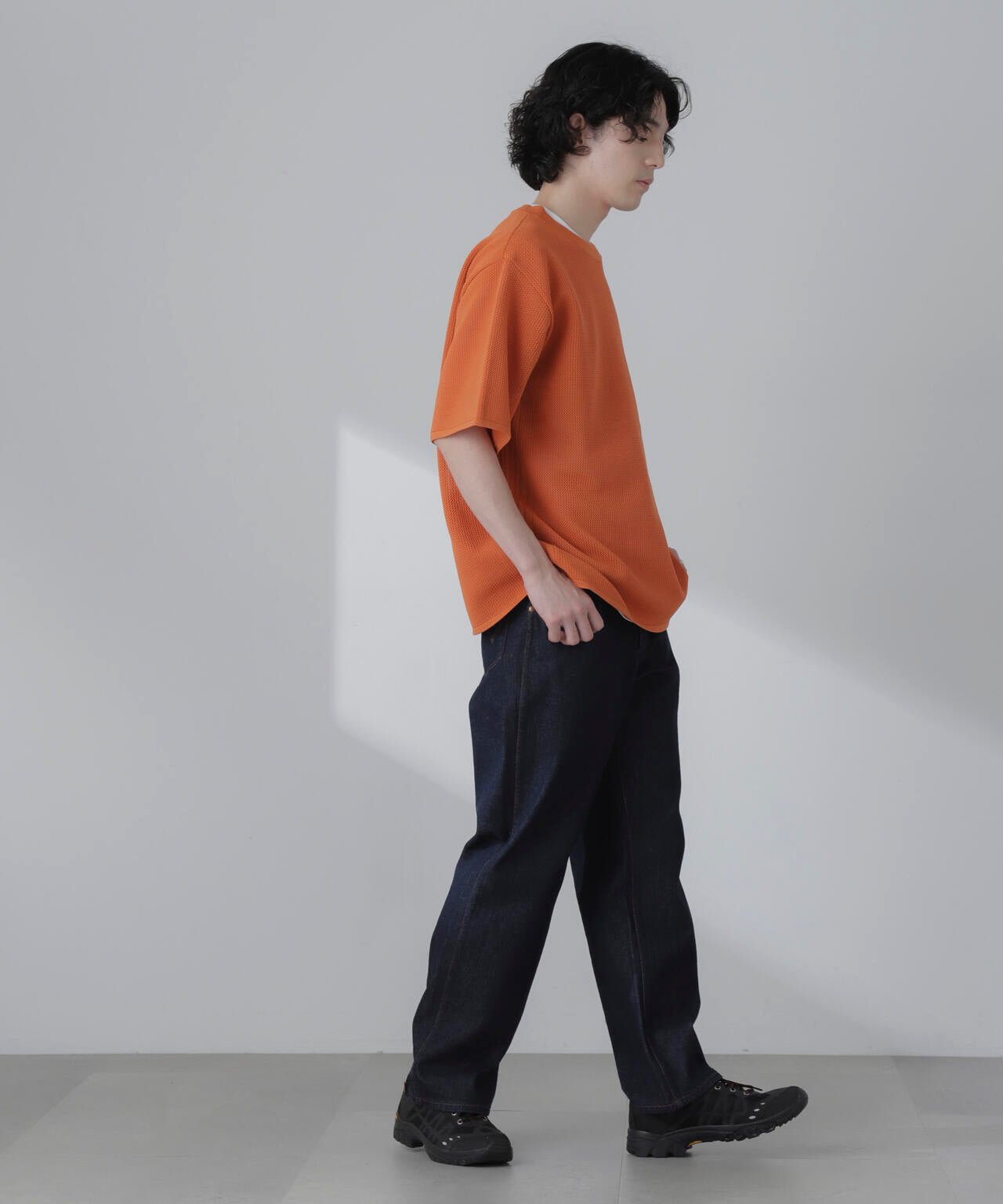 ポリメッシュリラックスクルーネックニットTシャツ