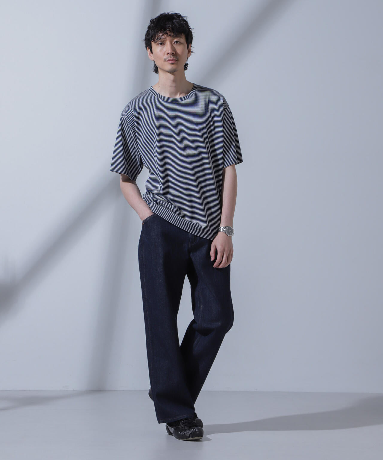Anti Soaked(R)  汗染み防止 ピンボーダークルーネックTシャツ