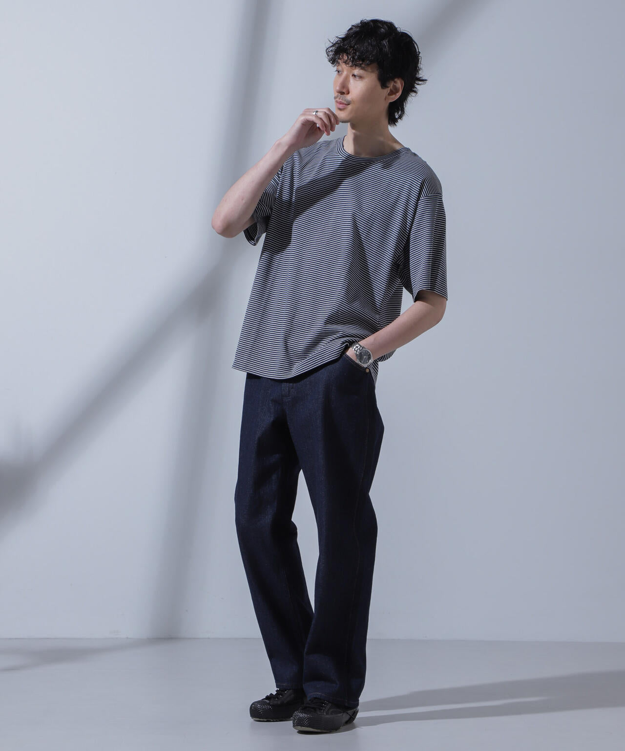 Anti Soaked(R)  汗染み防止 ピンボーダークルーネックTシャツ