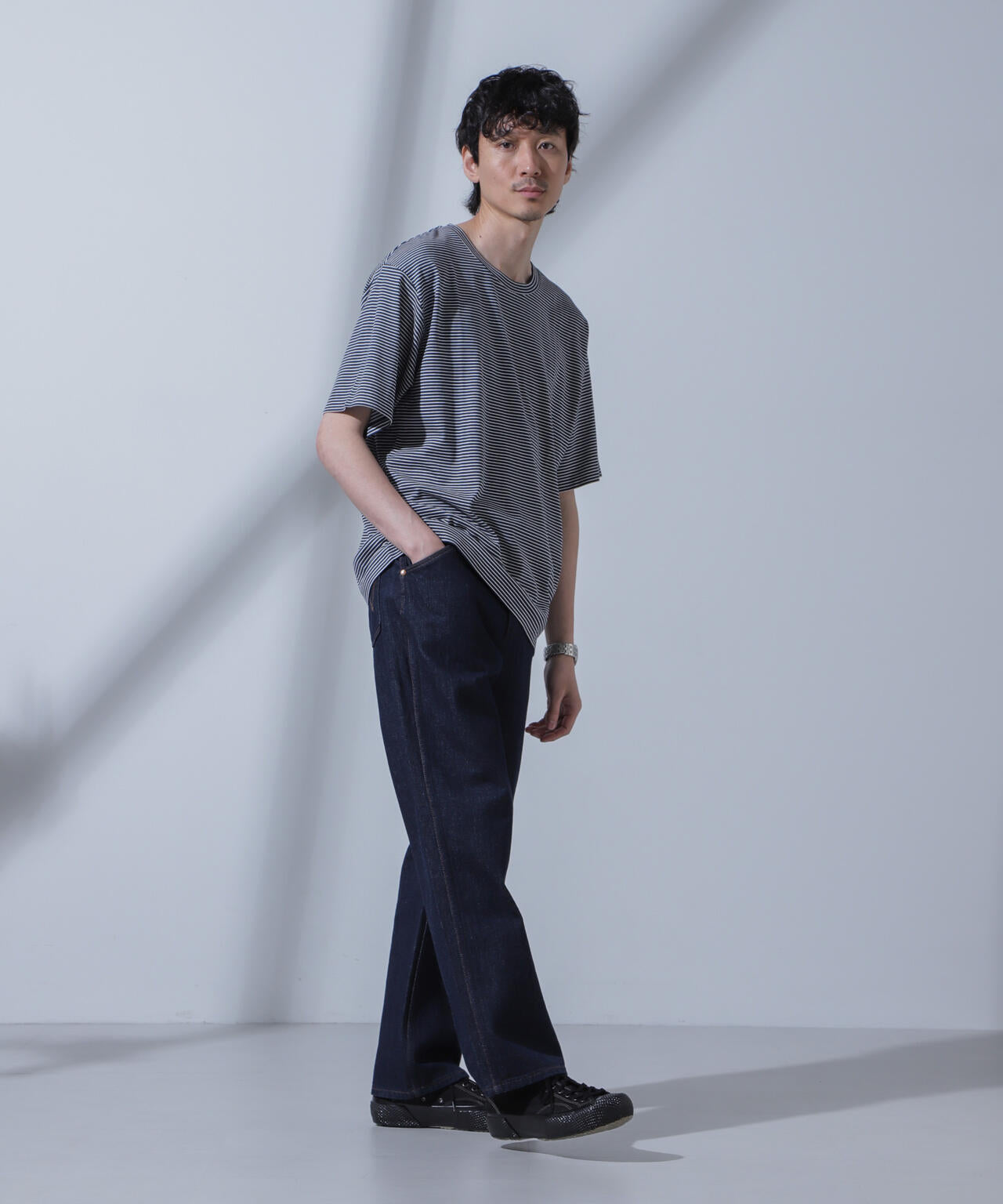 Anti Soaked(R)  汗染み防止 ピンボーダークルーネックTシャツ