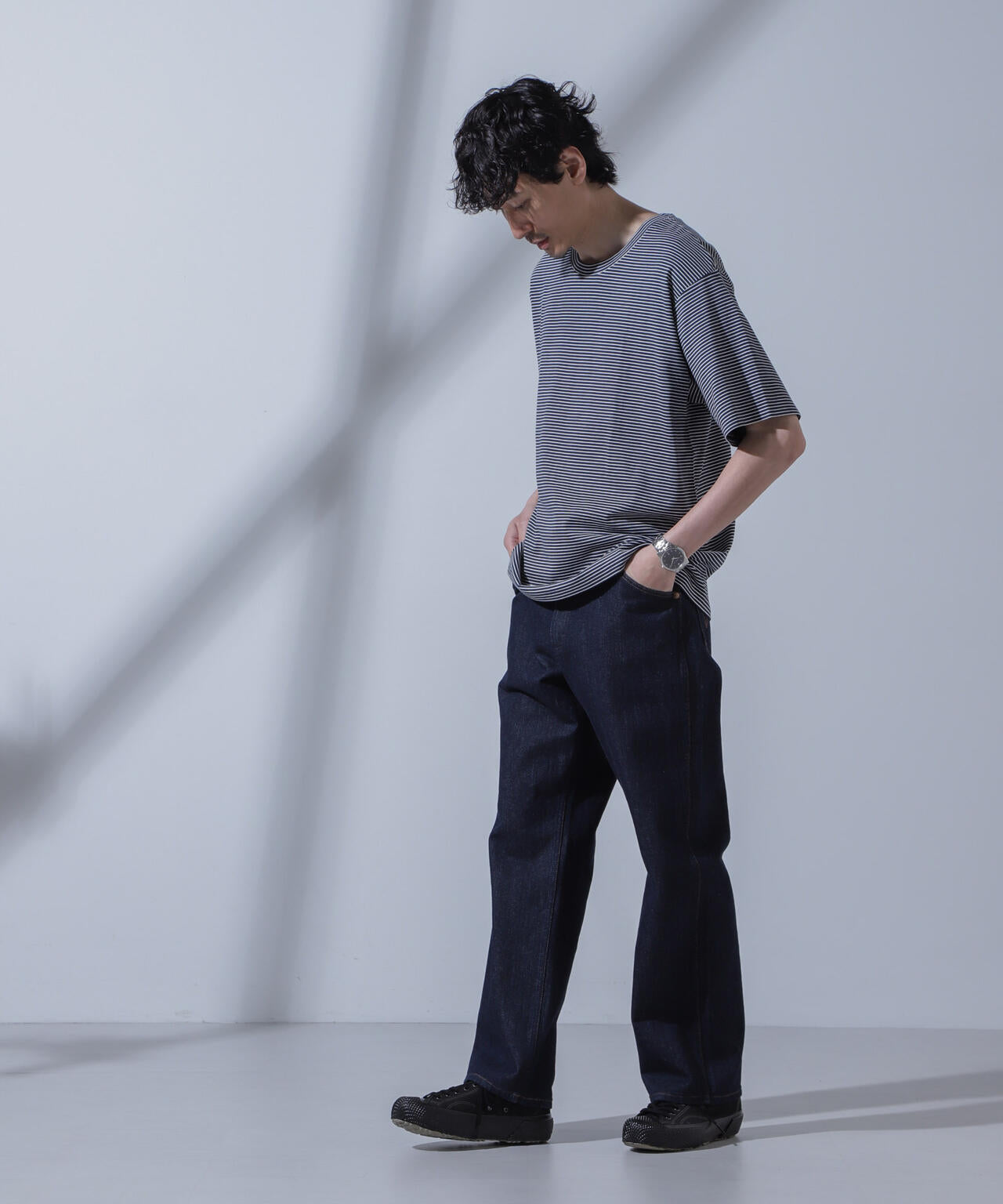Anti Soaked(R)  汗染み防止 ピンボーダークルーネックTシャツ