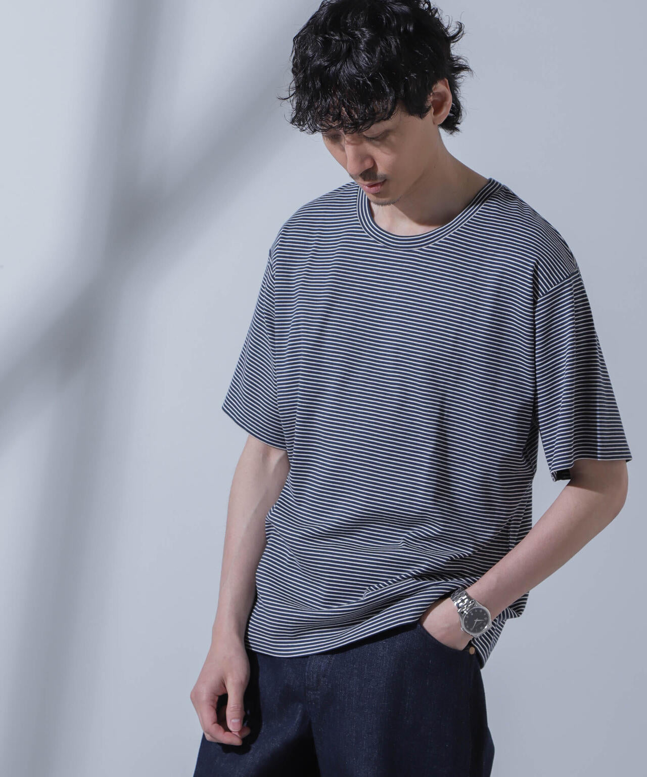 Anti Soaked(R)  汗染み防止 ピンボーダークルーネックTシャツ