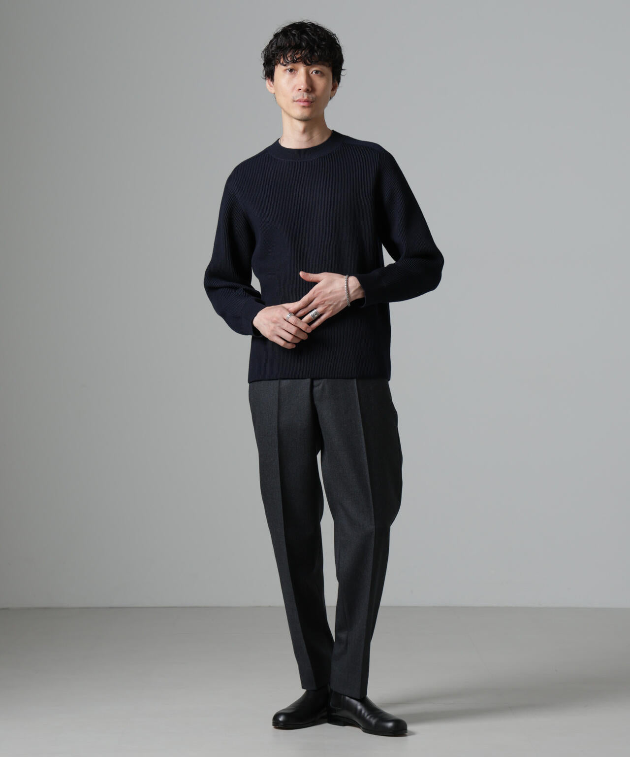 両畦スポンディッシュクルーネックセーター