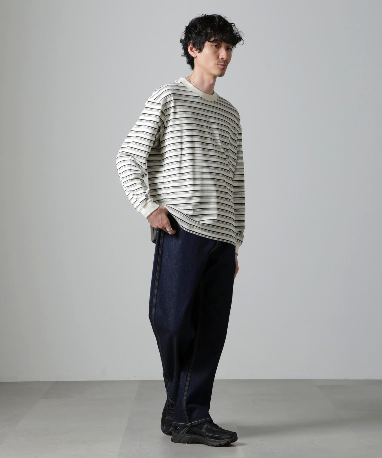 Anti Soaked(R)  ランダムボーダークルーネックTシャツ 長袖